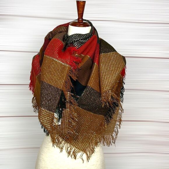 NWOT Ben Goodman Vintage Large Plaid Sparkly Square Scarf Shawl made in Japan - Picture 4 of 8